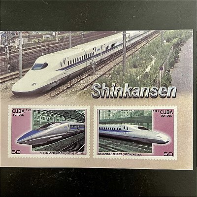 Bloco de Selos Estrangeiros - Trem-Bala Japones Shinkansen - modelos das Séries N700 - Cuba - 2018 - Mint - ref.993