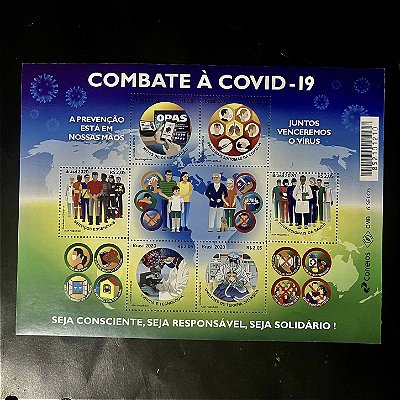 Bloco de Selos Comemorativos do Brasil - Combate a Covid-19 - 2020 - Mint - ref.998