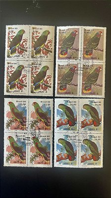 04 Quadras de Selos do Brasil - Serie Fauna Brasileira - 1980 - com carimbos comemorativos - ref.998