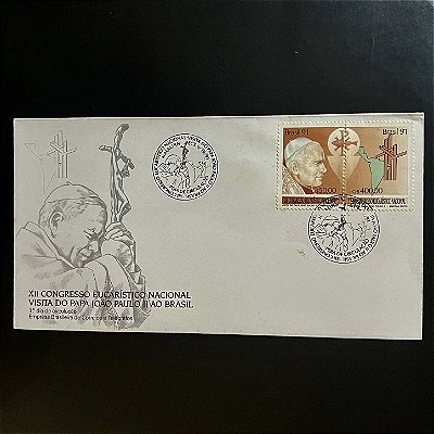Envelope Comemorativo com Carimbo e Selo - XII Congresso Eucaristico Nacional em Natal - 1991 - FDC540- ref.3282
