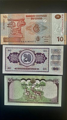 03 Cédulas Estrangeiras - Congo - Iugoslavia - Nepal - FE - ref.1007