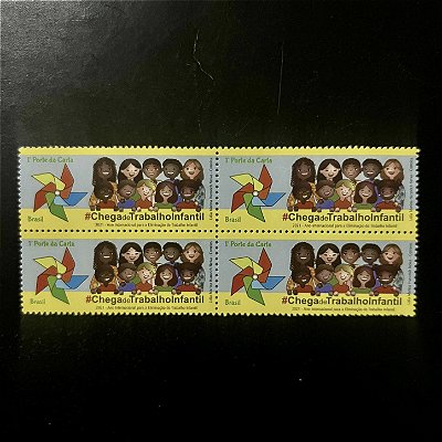 Quadra de Selos Comemorativos do Brasil - Chega de Trabalho Infantil - 2021 - Mint - ref.1016