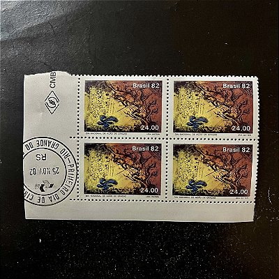 Quadra de Selos Comemorativos do Brasil - Dia Nacional de Ação de Graças - 1982 - Mint - carimbo primeiro dia - ref.1047