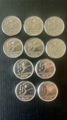 10 Moedas do Brasil - 5 Centavos 1989 - Aço Inoxidável - Mbc - ref.1091