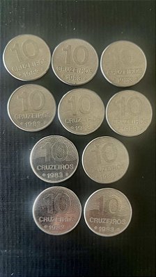 10 Moedas do Brasil - 10 Cruzeiros 1983 - Aço Inoxidável - Mbc - ref.1093