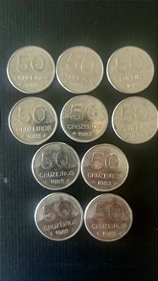 10 Moedas do Brasil - 50 Cruzeiros 1982 - Aço Inoxidável - Mbc - ref.1096
