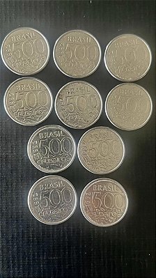 10 Moedas do Brasil - 500 Cruzeiros 1992 - Aço Inoxidável - Mbc - ref.1099