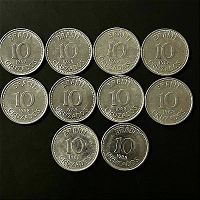 10 Moedas do Brasil - 10 Cruzado 1988 - Aço Inoxidável - Mbc - ref.1101