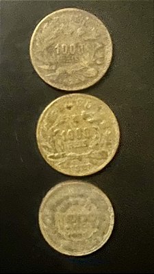 03 Moedas de Aluminio Bronze do Brasil - 1000 Réis - 1924 - 1927 -1939 - Mbc - ref.1106