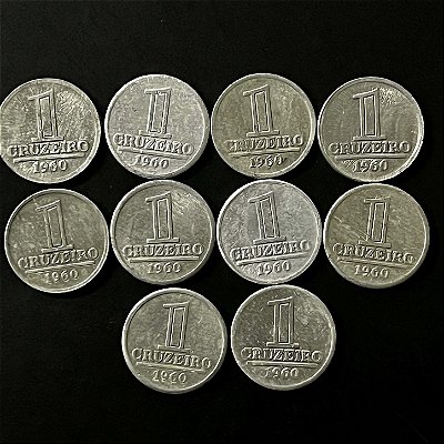 10 Moedas do Brasil - 1 Cruzeiros 1960 - Aluminio - Mbc - ref.1107
