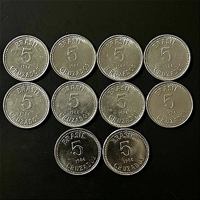 10 Moedas do Brasil - 5 Cruzados 1986 - Aço Inoxidável - Mbc - ref.1108