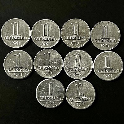 10 Moedas do Brasil - 1 Cruzeiros 1961 - Aluminio - Mbc - ref.1109