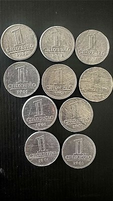 10 Moedas do Brasil - 1 Cruzeiros 1961 - Aluminio - Mbc - ref.1109