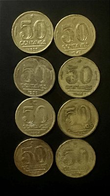 08 Moedas de Aluminio Bronze do Brasil - 50 Centavos - 1944-1945-1947-1948-1953-1954-1955-1956 - Mbc - ref.1112