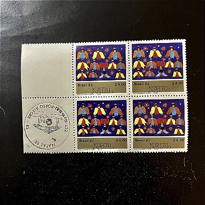 Quadra de Selos Comemorativos do Brasil - Natal 82 - Coro dos Anjos - 1982 - Mint - carimbo comemorativo - ref.1115