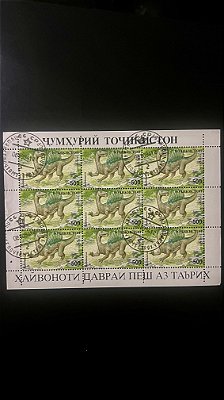 Mini Folha de Selos do Tadjiquistão - Temática Dinossauros - ref.945