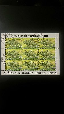 Mini Folha de Selos do Tadjiquistão - Temática Dinossauros - ref.947