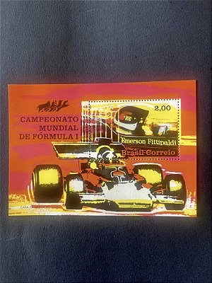Bloco de Selos Comemorativos do Brasil - Campeão Mundial de Formula 1 - Emerson Fittipaldi - 1972 - ref.974