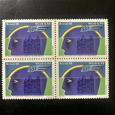 Quadra de Selos Comemorativos do Brasil - 150 Anos da Associação Comercial de Pernambuco- 1989 - Mint - ref.2020