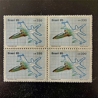 Quadra de Selos Comemorativos do Brasil - Programa AMX - Jato Militar - 1985 - Mint - ref.2026