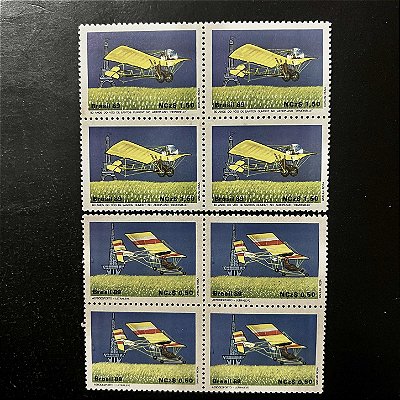 Quadra de Selos Comemorativos do Brasil - 80 Anos do Voo de Santos Dumont- 1989 - Mint - ref. 2027