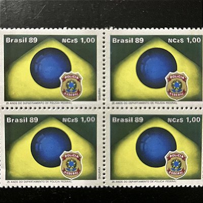 Quadra de Selos Comemorativos do Brasil - 25 Anos do Departamento de Policia Federal - 1989 - Mint - ref.2050