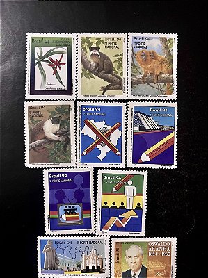 10 Selos Comemorativos do Brasil - 1o.Porte Nacional - Ano 1994 - Mint - ref.2074