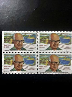 Quadra de Selos Comemorativos do Brasil - Centenario de Carlos Drummond - 2002 - Mint - ref.2083