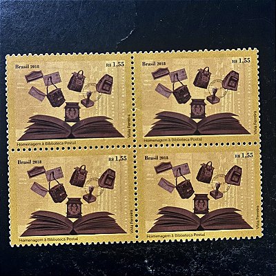 Quadra de Selos Comemorativos do Brasil - Homenagem a Biblioteca Postal - 2018 - Mint - ref.2099