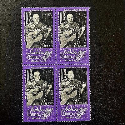 Quadra de Selos Comemorativos do Brasil - 100 anos de Violeta Parra - 2017 - Mint - ref.2109
