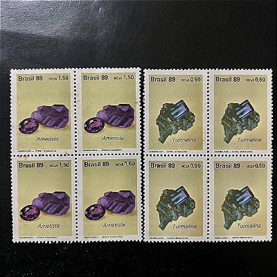 Quadra de Selos Comemorativos do Brasil - Mineralogia - Gemas Brasileiras - 1989 - Mint - ref.2111