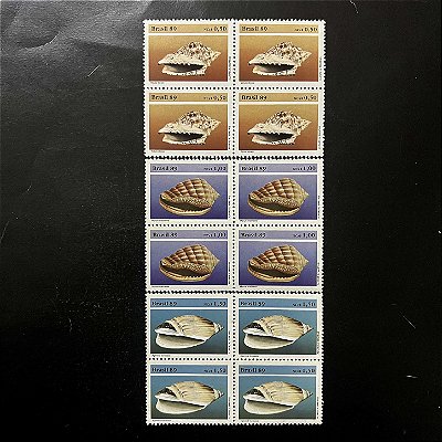 Quadra de Selos Comemorativos do Brasil - Preservação da Fauna Brasileira - Moluscos - 1989 - Mint - ref.2122
