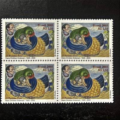 Quadra de Selos Comemorativos do Brasil - Bicentenario de Hans Andersen- Patinho Feio- 2005 - Mint - ref.2130