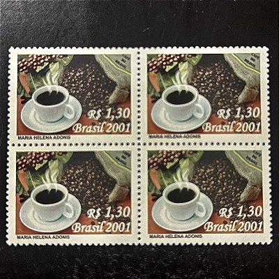 Quadra de Selos Comemorativos do Brasil - Café do Brasil - 2001 - Mint - ref.2131