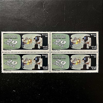 Quadra de Selos Comemorativos do Brasil -20 anos da TV Cultura de São Paulo - 1989 - Mint - ref.2135