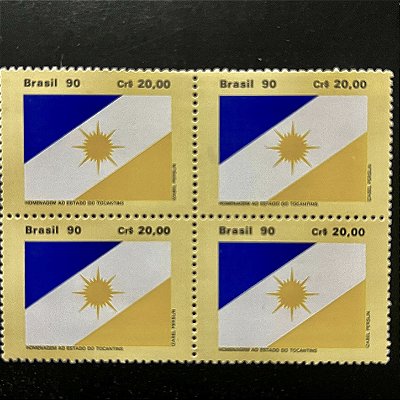 Quadra de Selos Comemorativos do Brasil - Bandeiras do Brasil - Estado de Tocantins - 1990- Mint - ref.2152