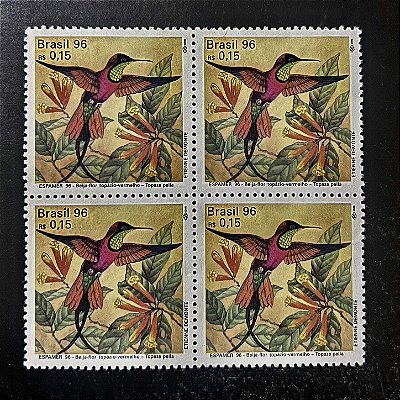 Quadra de Selos Comemorativos do Brasil - Preservação da Fauna - Beija Flores - 1996 - Mint - ref.2153