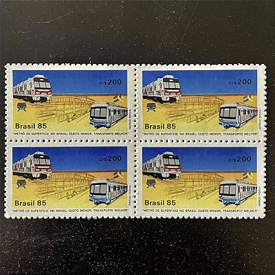 Quadra de Selos Comemorativos do Brasil - Metro de Superficie no Brasil - 1985 - Mint - ref.2153