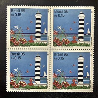 Quadra de Selos Comemorativos do Brasil - Farois Brasileiros - Farol São João - 1995 - Mint - ref.2156