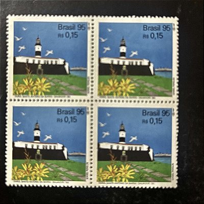 Quadra de Selos Comemorativos do Brasil - Farois Brasileiros - Farol Santo Antonio da Barra - 1995 - Mint - ref.2157