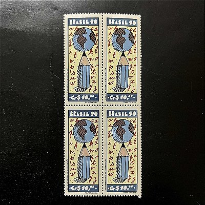 Quadra de Selos Comemorativos do Brasil - Ano Internacional da Alfabetização - 1990- Mint - ref.2160