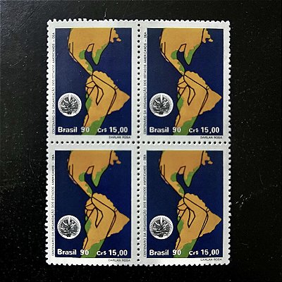 Quadra de Selos Comemorativos do Brasil - Centenario da Organização dos Estados Americanos - 1990- Mint - ref.2163