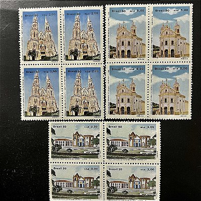 Quadra de Selos Comemorativos do Brasil - Arquitetura Religiosa no Brasil - 1990- Mint - ref.2173