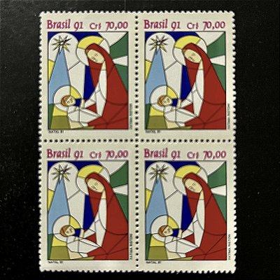 Quadra de Selos Comemorativos do Brasil - Natal 91 - 1991- Mint - ref.2177
