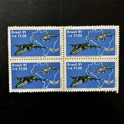 Quadra de Selos Comemorativos do Brasil - 50 Anos do Ministério da Aeronáutica - 1991- Mint - ref.2181