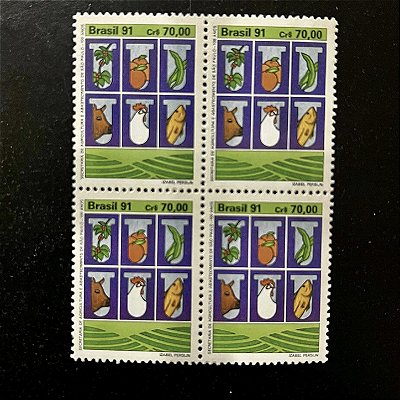 Quadra de Selos Comemorativos do Brasil - Centenario da Secretaria de Agricultura de S.Paulo - 1991- Mint - ref.2182