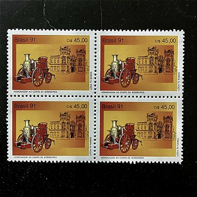 Quadra de Selos Comemorativos do Brasil - Homenagem ao Corpo de Bombeiros de Santos - 1991- Mint - ref.2183