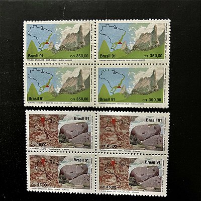 Quadra de Selos Comemorativos do Brasil - Turismo Brasileiro - 1991- Mint - ref.2188