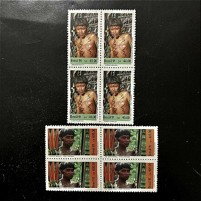 Quadra de Selos Comemorativos do Brasil - Cultura Indigena - 1991- Mint - ref.2189