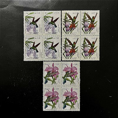 Quadra de Selos Comemorativos do Brasil - Brapex 91 - Beija-Flores e Orquideas - 1991- Mint - ref.2190